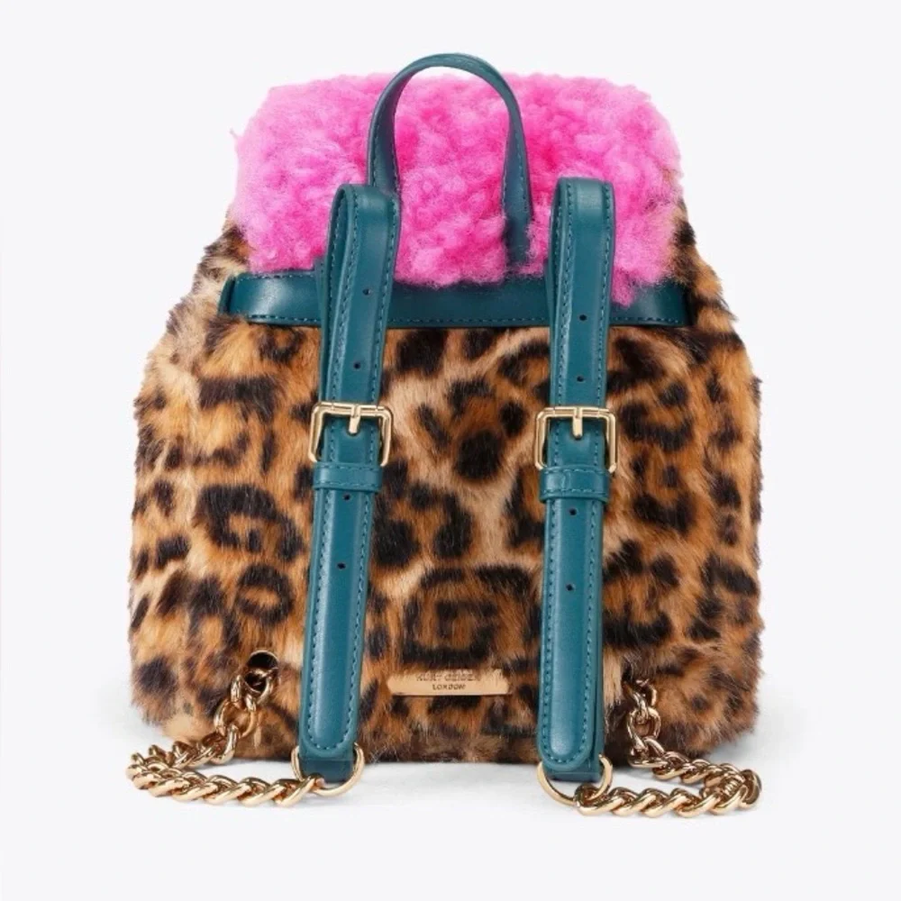 🩷🧡KURT GEIGER LONDON SMALL HOXTON MULTICOLOR🐆FUR BACKPACK🎒🩵🤎 - Picture 3 of 10